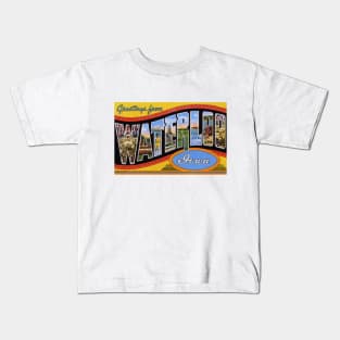 Greetings from Waterloo Iowa, Vintage Large Letter Postcard Kids T-Shirt